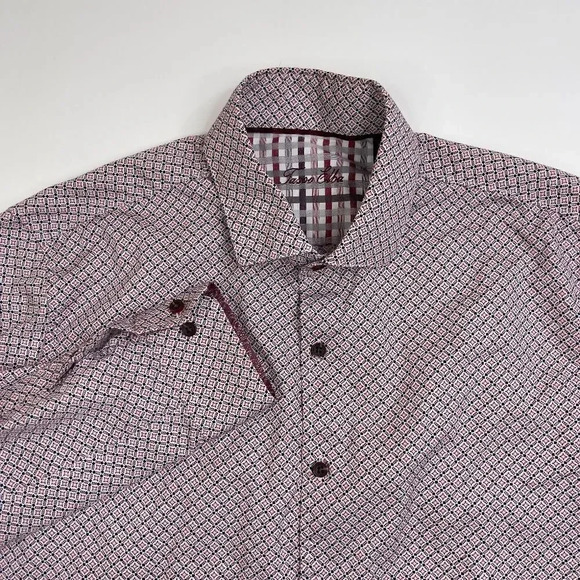 Tasso Elba Long Sleeve Cotton Square Printed Button Down Shirt - Picture 2 of 12